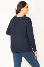 Kadın Lacivert Çieçk Desenli Bisiklet Yaka Tunik 65N30415