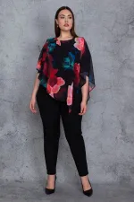 Kadın Siyah Üst Kısmı Şifon Pelerin Detaylı Tulum 65N23917