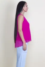 DIŞI ŞİFON İÇ VİSKON ASTARLI PİLİSELİ BLUZ