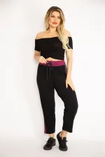 Kadın Siyah Beli Kuşgözü Bağcıklı Renk Detaylı Spor Pantolon 65N35047