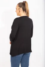 Kadın Siyah V Yakalı Taş Ve Baskı Detaylı Tunik 65N35469