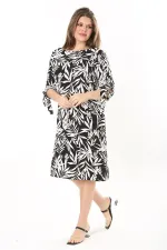 Kadın Büyük Beden Siyah Dokuma Viskon Kumaş Kol Bağcıklı Elbise 65N37865