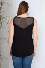 Kadın Siyah Dijital Baskılı Arka Robası File Detaylı Bluz 65N24348