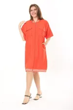 Kadın Büyük Beden Nar Ön Fermuarlı Ribana Detaylı Aerobin Kumaş Elbise 65N37880