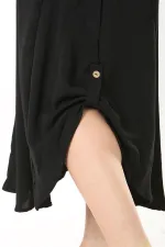 Kadın Büyük Beden Siyah Yan Boy Ayarlı Kolsuz Uzun Elbise 65N37885