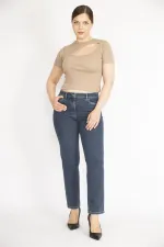 Kadın Büyük Beden Lacivert Ön Cepli Likralı Kot Pantolon 65N36986