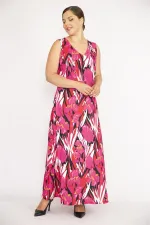 Kadın Büyük Beden Fujya V Yakalı Kolsuz Uzun Elbise