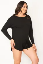 Kadın Siyah Viskon Şort Tulum 65N30455