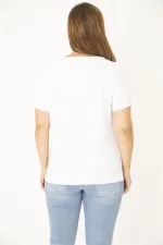 Kadın Büyük Beden Beyaz Pamuk Kumaş Dantel Detaylı Bluz 65N36937