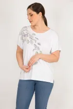 Kadın Kemik Büyük Beden Bisiklet Yakalı Ön Baskılı Bluz