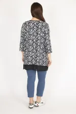 Kadın Lacivert Büyük Beden Etek Ucu Şifon Garnili Tunik