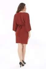 Kadın Büyük Beden Taba Yarasa Kol Bel Kısmı Lastikli Kuşaklı Elbise 65N37987