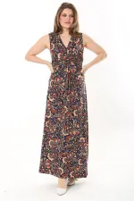 Kadın Büyük Beden Renkli Göğüs Büzgü Detaylı V Yaka Kuşaklı Elbise 65N37905