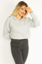 Kadın Gri İçi Şardonlu 2 İplik Kumaş Kapşonlu Sweatshirt 65N35076