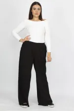 Kadın Siyah Büyük Beden Pamuklu Kumaş Yan Cepli Eşofman Alt 65N35693