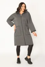 Kadın Füme Fermuar Ve Kapşon Detaylı Kaban 65N28345