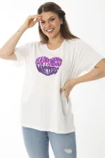 Kadın Büyük Beden Beyaz Pamuklu Kumaş Nakışlı Bluz 65N37099