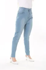 Kadın Büyük Beden Mavi Yüksek Bel 5 Cep Likralı Kot Pantolon 65N37747