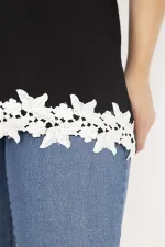 Kadın Siyah Büyük Beden Tek Omuz Dekolteli Etek Ucu Dantel Bluz