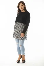 Kadın Büyük Beden Siyah Alt Kısmı Ekose Desen Ve Düğmeli Tunik 65N36961