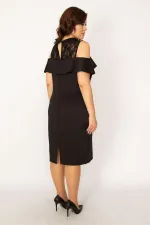 Kadın Siyah Dantel Ve Volan Detaylı Abiye Elbise