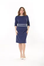 Kadın Büyük Beden Lacivert Ribana Detaylı Likralı Elbise 65N37557