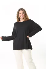 Kadın Büyük Beden Eflatun Bisiklet Yakalı Uzun Kollu Bluz 65N37498