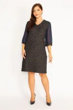 Kadın Gri Sim Detaylı Kolları Şifon Elbise 65N34746