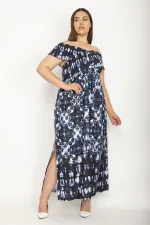 Kadın Fuşya Yakası Geniş Gipe Lastikli Yan Yırtmaçlı Uzun Elbise 65N26897