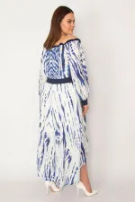 KADIN SAKS MADONNA YAKA ETEĞİ KAPALI ANVELOP ASTARLI KREP ŞİFON ELBİSE