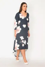 ROBE FEMME BLEU MARINE À COL CACHÉ ET DOS LONG