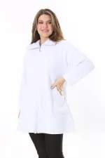 Kadın Büyük Beden Beyaz İçi Şardonlu Ön Fermuarlı 3 İplik Ceket 65N37788