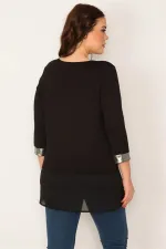 Kadın Siyah Lame Detaylı Etek Ucu Şifon Tunik 65N32079