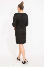 Kadın Bordo Simli Buklet Kumaş Astarlı Elbise 65N35530