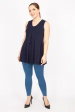 Kadın Lacivert Büyük Beden Önü A Pileli Bluz