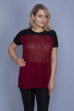 Kadın Bordo Roba Dantel Detaylı Düşük Kollu Bluz 65N25838