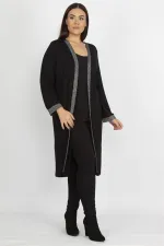 Gilet long noir pour femme avec détails pailletés 65N19839