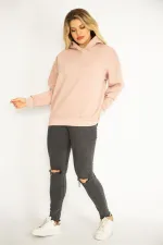 Kadın Pudra 3 İplik İçi Şardonlu Sweatshirt 65N35068