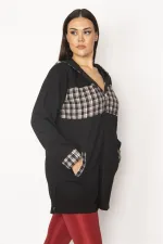 Kadın Bordo Ekose Desen Detaylı Kapşonlu Mont 65N29568