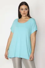 KADIN MAVİ İÇİ ÇİZGİLİ ATLETLİ DÜŞÜK KOLLU BLUZ