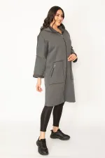 Kadın Füme Fermuar Ve Kapşon Detaylı Kaban 65N28345