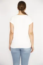 Kadın Kemik Büyük Beden Önü Dantelli Düşük Kollu Bluz