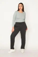 Kadın Büyük Beden Füme Yan Cepli Eşofman Alt 65N36890