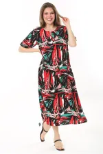 Kadın Büyük Beden Siyah Dokuma Viskon Kumaş Ön Pat Düğmeli Uzun Elbise 65N37861