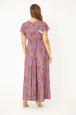 Kadın Büyük Beden Renkli Anvelop Yakalı Bel Bağcıklı Elbise 65N36878