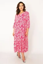 Kadın Fujya Dokuma Viskon Kumaş Ön Düğmeli Etek Ucu Katlı Elbise 65N33531