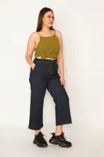 KADIN LACİVERT KLASİK KESİM YAN CEPLİ GENEİŞ PAÇALI BİLEK BOY KOT PANTOLON