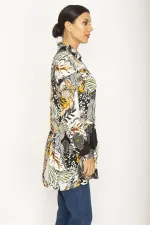 WOMEN'S COLORFUL FLORAL PATTERNED SHIRT WITH HEM DETAILED