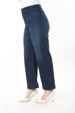 Kadın Büyük Beden Lacivert Yüksek Bel 4 Cepli Likralı Kot Pantolon 65N37922