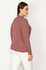 Kadın Gül Kurusu Dik Yakalı Likralı Bluz 65N30162